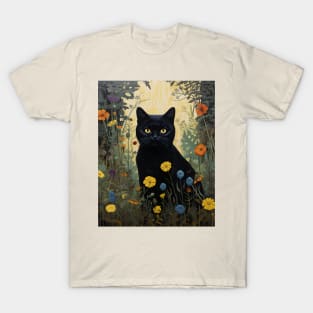 Feline Garden Delight: Retro Vintage Cat Florals T-Shirt